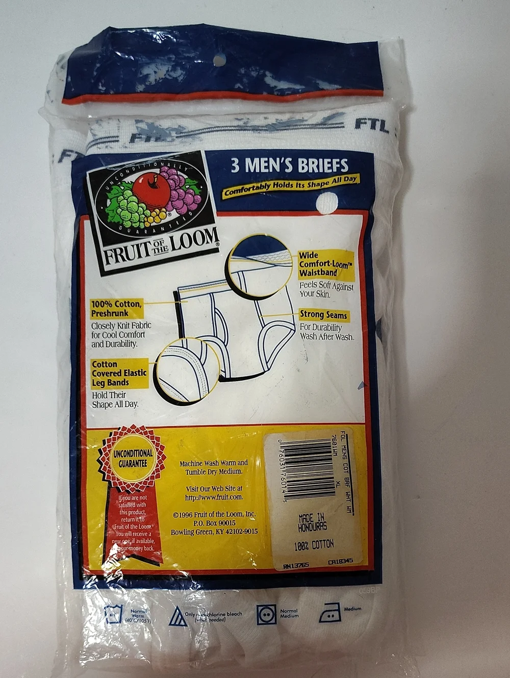 Vtg FTL 1996 Fruit of the Loom Men's Classic White Briefs - 3Pack - Size XL
